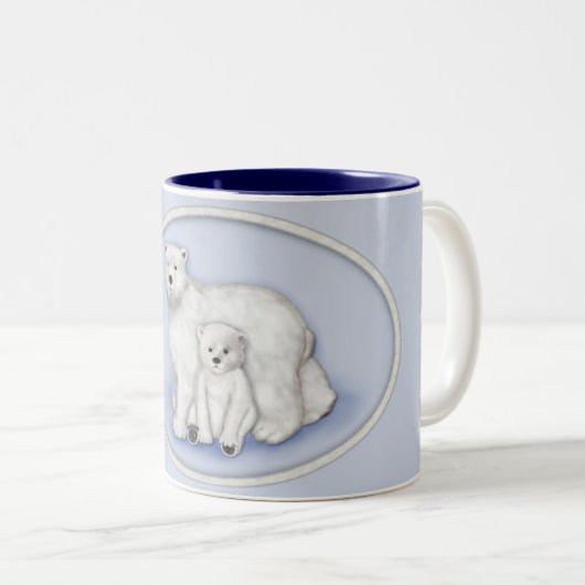 Polar Beer moeder en welp. Tweekleurige Koffiemok (Voorkant rechts)