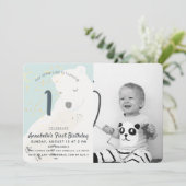 Polar Beer Mom & Cub foto 1e verjaardag uitnodigin Kaart (Staand voorkant)