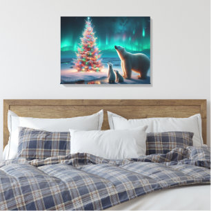 Polar Beer Mom Cubs Kerstboom Aurora Borealis Canvas Afdruk