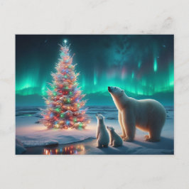 Polar Beer Mom Cubs Kerstboom Aurora Borealis Feestdagenkaart