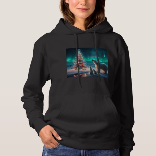 Polar Beer Mom Cubs Kerstboom Aurora Borealis Hoodie (Voorkant)