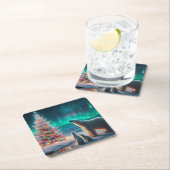 Polar Beer Mom Cubs Kerstboom Aurora Borealis Kartonnen Onderzetters (Insitu)