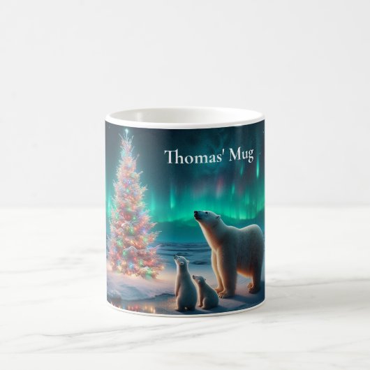 Polar Beer Mom Cubs Kerstboom Aurora Borealis Koffiemok (Center)