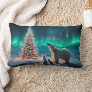 Polar Beer Mom Cubs Kerstboom Aurora Borealis Kussen
