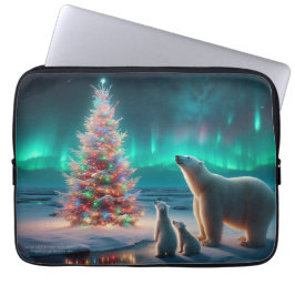 Polar Beer Mom Cubs Kerstboom Aurora Borealis Laptop Sleeve