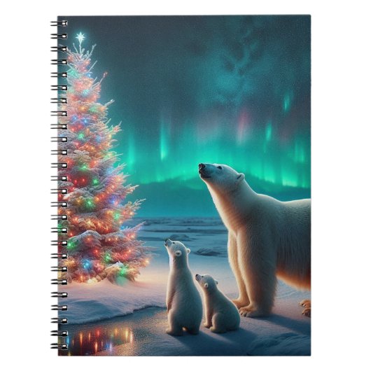 Polar Beer Mom Cubs Kerstboom Aurora Borealis Notitieboek (Voorkant)