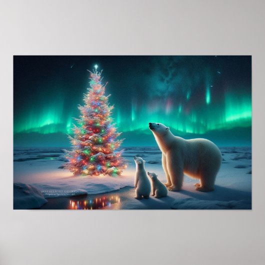 Polar Beer Mom Cubs Kerstboom Aurora Borealis Poster (Voorkant)