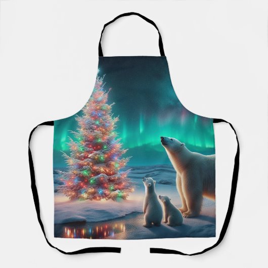 Polar Beer Mom Cubs Kerstboom Aurora Borealis Schort (Voorkant)