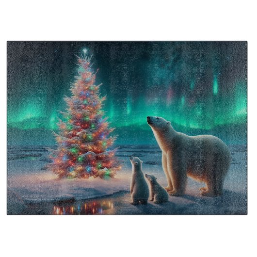 Polar Beer Mom Cubs Kerstboom Aurora Borealis Snijplank (Voorkant)