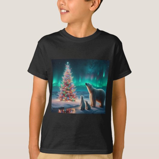 Polar Beer Mom Cubs Kerstboom Aurora Borealis T-shirt (Voorkant)