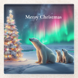Polar Beer Mom Cubs Kerstboom Noorderlicht Glazen Onderzetter