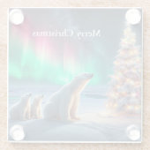 Polar Beer Mom Cubs Kerstboom Noorderlicht Glazen Onderzetter (Achterkant)