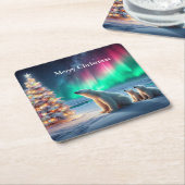 Polar Beer Mom Cubs Kerstboom Noorderlicht Kartonnen Onderzetters (Schuin)