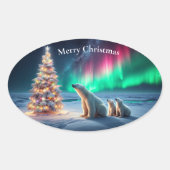 Polar Beer Mom Cubs Kerstboom Noorderlicht Ovale Sticker (Voorkant)