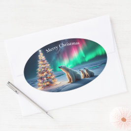 Polar Beer Mom Cubs Kerstboom Noorderlicht Ovale Sticker