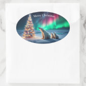 Polar Beer Mom Cubs Kerstboom Noorderlicht Ovale Sticker (Tas)