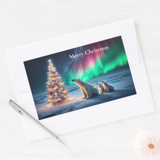 Polar Beer Mom Cubs Kerstboom Noorderlicht Rechthoekige Sticker (Envelop)