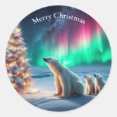 Polar Beer Mom Cubs Kerstboom Noorderlicht Ronde Sticker (Voorkant)