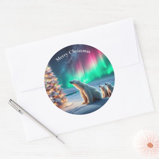 Polar Beer Mom Cubs Kerstboom Noorderlicht Ronde Sticker (Envelop)
