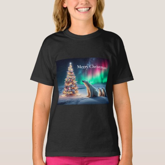 Polar Beer Mom Cubs Kerstboom Noorderlicht T-shirt (Voorkant)