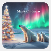 Polar Beer Mom Cubs Kerstboom Noorderlicht Vierkante Sticker (Voorkant)