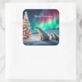 Polar Beer Mom Cubs Kerstboom Noorderlicht Vierkante Sticker (Tas)
