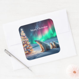 Polar Beer Mom Cubs Kerstboom Noorderlicht Vierkante Sticker