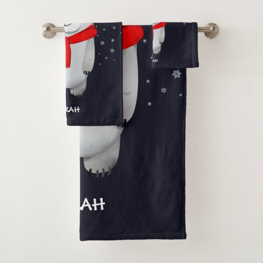 Polar Beer Navy Snow Winter gepersonaliseerd Bad Handdoek (Insitu)