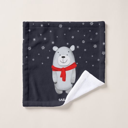 Polar Beer Navy Snow Winter gepersonaliseerd Bad Handdoek (Wasdoekje)
