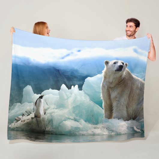 POLAR BEER NODIGT PINGUÏN UIT OM TE LUNCHEN FLEECE DEKEN (In situ)