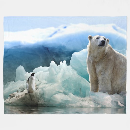 POLAR BEER NODIGT PINGUÏN UIT OM TE LUNCHEN FLEECE DEKEN (Voorkant (Horizontaal))