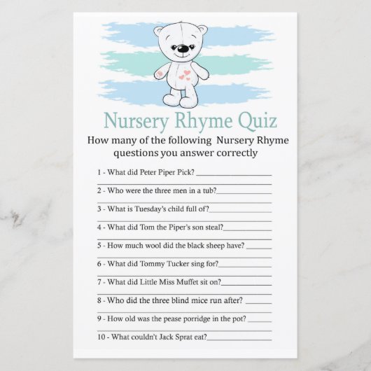 Polar beer Nursery Rhyme Quiz baby shower game (Voorkant)