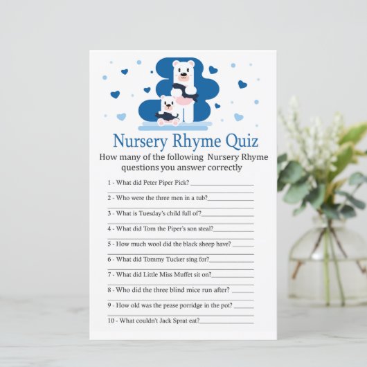 Polar beer Nursery Rhyme Quiz baby shower game (Staand voorkant)