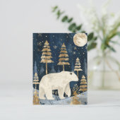 Polar Beer onder de maan Waterverf Woodland Xmas Briefkaart (Staand voorkant)