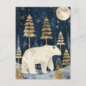 Polar Beer onder de maan Waterverf Woodland Xmas Briefkaart (Voorkant)