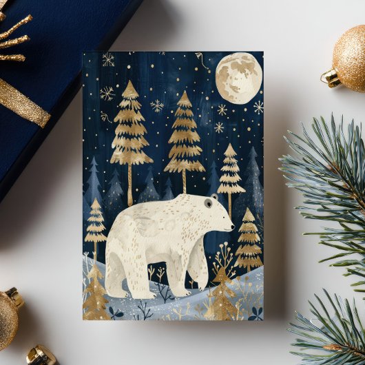 Polar Beer onder de maan Waterverf Woodland Xmas Briefkaart