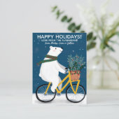 Polar Beer op de fiets Schattigee kerst Custom Feestdagenkaart (Staand voorkant)