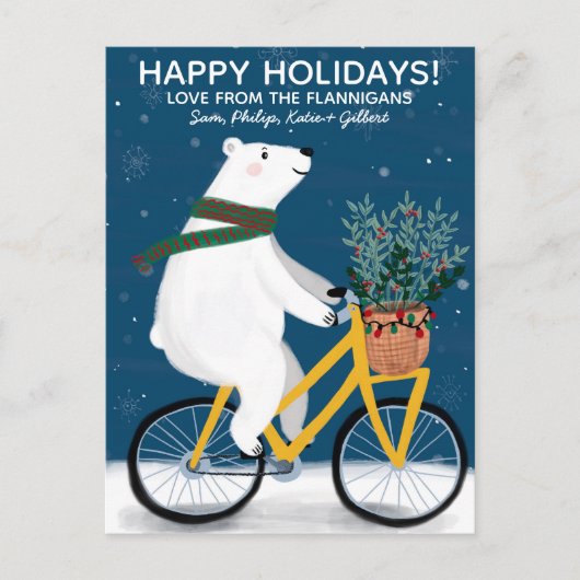 Polar Beer op de fiets Schattigee kerst Custom Feestdagenkaart (Voorkant)