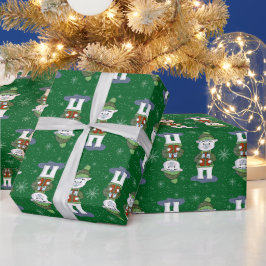 Polar Beer Pattern Green Holiday Wrapping Paper Cadeaupapier