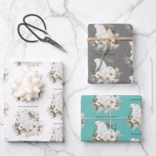 Polar Beer Pattern White Grey Blauwgroen Kerst Inpakpapier Vel