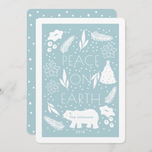Polar Beer Peace on Earth Blue Christmas Kaart (Voorkant / Achterkant)