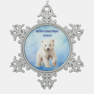 POLAR BEER PEWTER SNOWFLAKE ORNAMENT