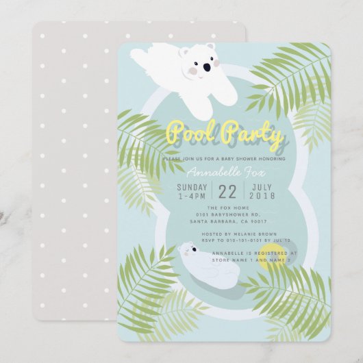 Polar Beer Pool Party Blue Baby shower Invitation Kaart (Voorkant / Achterkant)