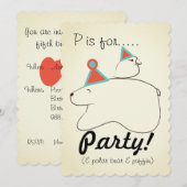 Polar Beer & Puffin Birthday Party Invitation  Kaart (Voorkant / Achterkant)