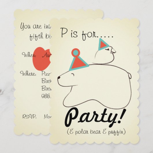 Polar Beer & Puffin Birthday Party Invitation  Kaart (Voorkant / Achterkant)