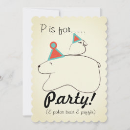 Polar Beer & Puffin Birthday Party Invitation  Kaart