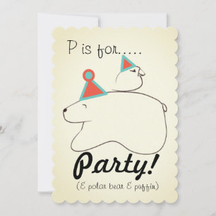 Polar Beer & Puffin Birthday Party Invitation Kaart