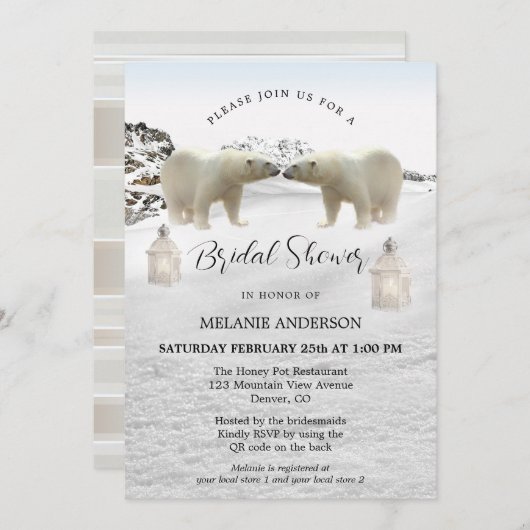 Polar Beer QR Code Winter Bridal Shower Uitnodigin Kaart (Voorkant / Achterkant)