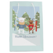 Polar Beer Reindeer Friends Holiday Blue Gift Bag Medium Cadeauzakje (Voorkant)