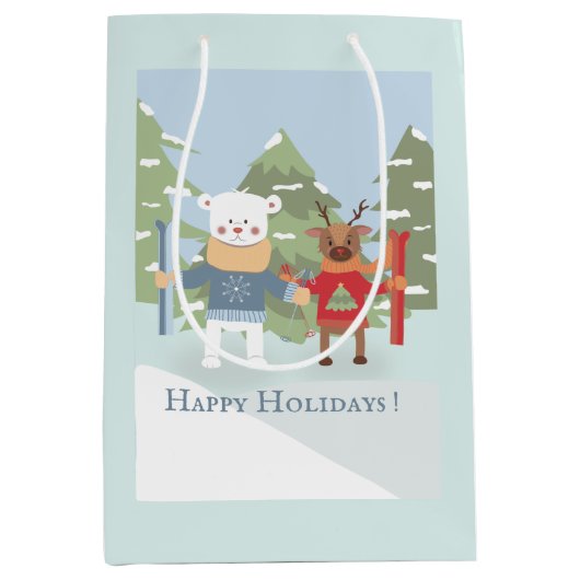 Polar Beer Reindeer Friends Holiday Blue Gift Bag Medium Cadeauzakje (Voorkant)